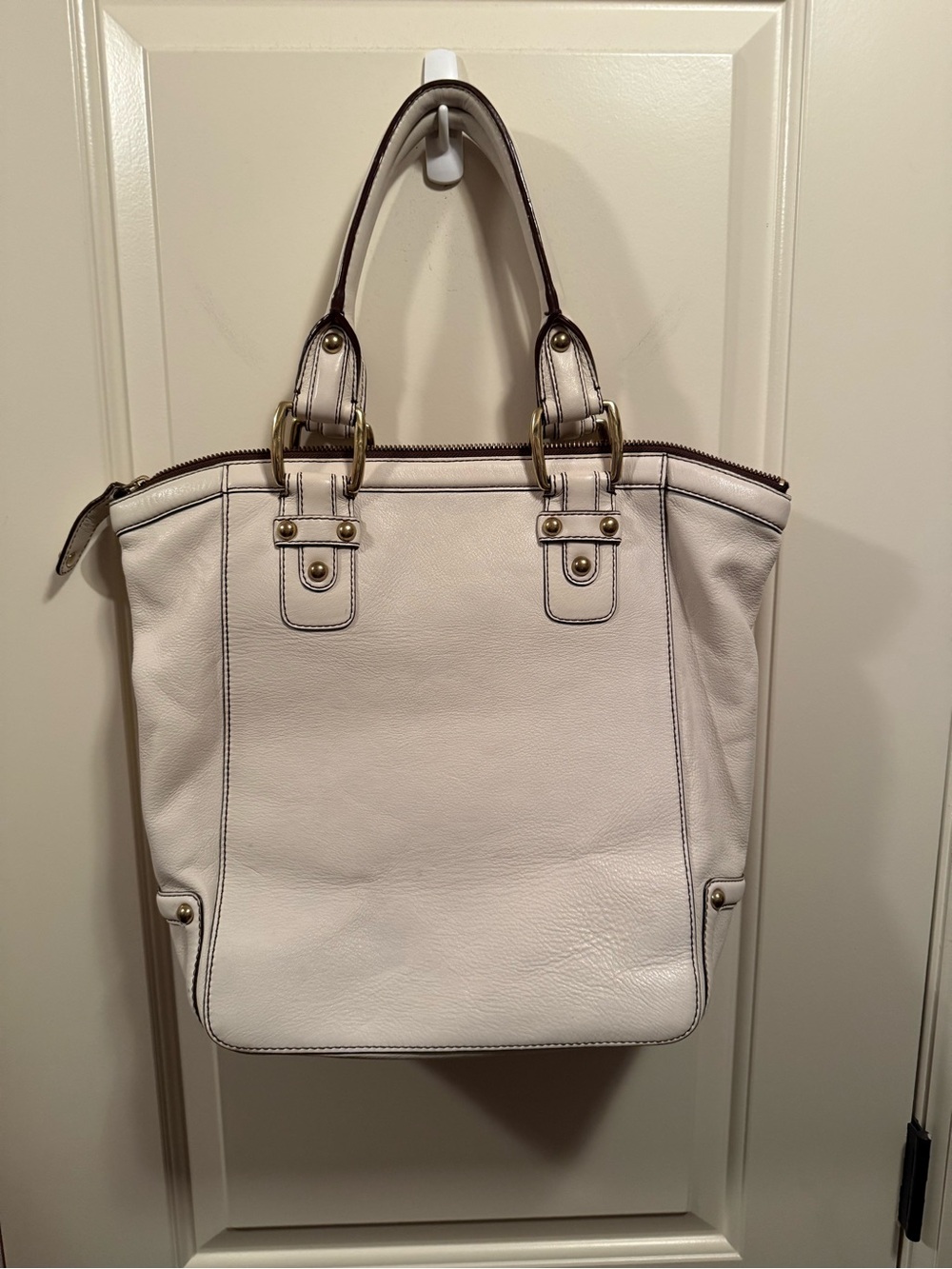 Banana Republic Cream Leather Tote with Brass Hardware